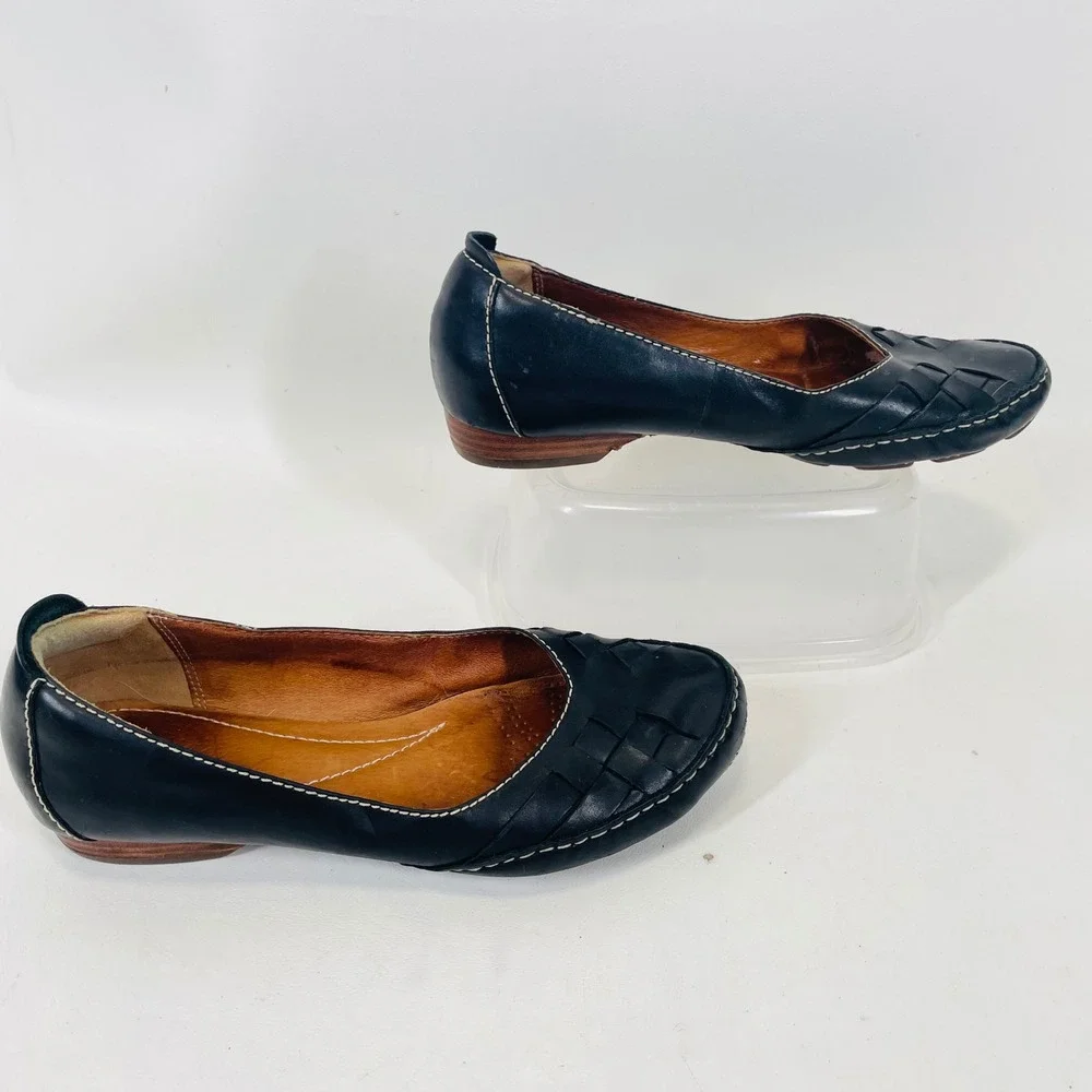 Clarks Womens Navy Blue Leather Woven Toe Ballet Flats 7M 26066467